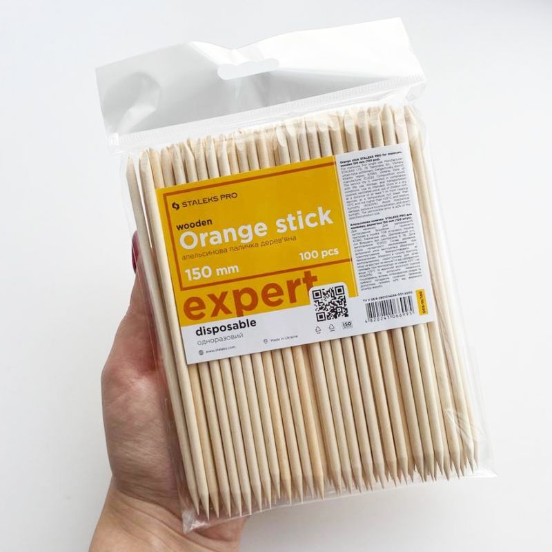 STALEKS PRO Портокалова клечка за маникюр, дървена 150 мм (100 бр.) - Image 5